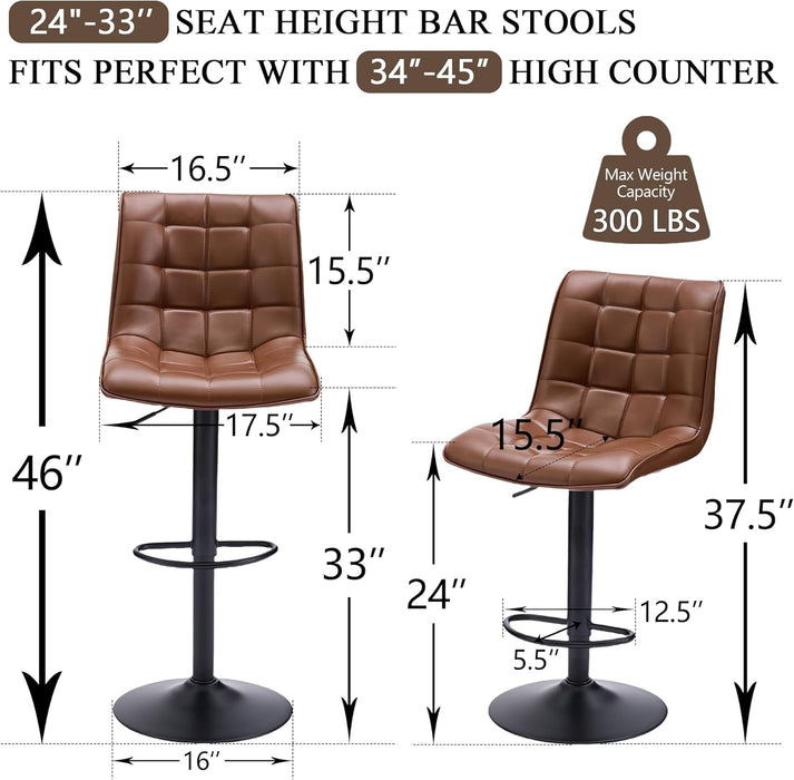 Counter Height Bar Stools, Swivel Barstools Set of 3 with Backs, Modern Brown Bar Chairs for Kitchen Island, Adjustable Height 24"-33", Faux Leather Kitchen Bar Stools (Brown, 3PCS)