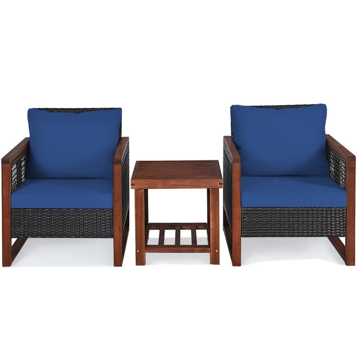 3 Pieces Acacia Wood Patio Furniture Set with Coffee Table