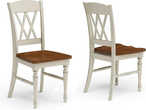 Home Styles Monarch Double X-Back White and Oak Dining Chairs, with Solid Hardwood Construction, Turned Legs, and Distressed Oak Finish, Set of Two