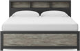 Signature Design by Ashley Jonnifer King Bed Frame with Bookcase Headboard, Storage Cubbies, Engineered Wood and Decorative Laminate, Bedroom Use, Warm Gray and Matte Black