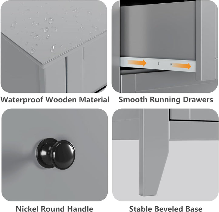 Grey 6 Drawer Dresser for Bedroom, Simply Modern Chest of Drawers, Wood Storage Double Dresser with Deep Drawers for Living Room, Hallway Entryway