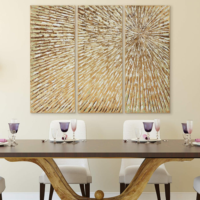 Gold Wall Art Textured Hand Painted Canvas by Martin Edwards, Triptych, 48" X 20" Each, Sunshine