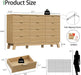 Fluted Dresser for Bedroom with 12 Drawers, 57" Wide Modern Chest of Drawers with Metal Handle, Wooden Dresser TV Stand, Wood Closet Clothes Storage Organizer for Living Room, Hallway, Natural Oak