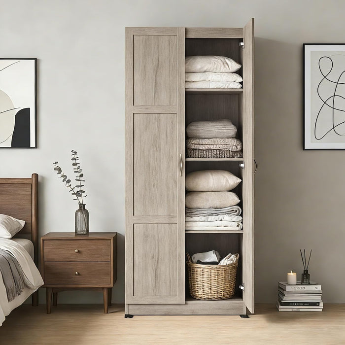 Grey Solid Wood Freestanding Pantry Cabinet Classic