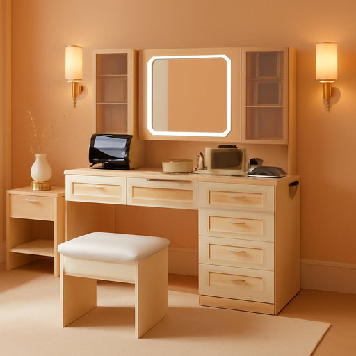 Vanity Table With Electroluminescent LED Mirror Natural