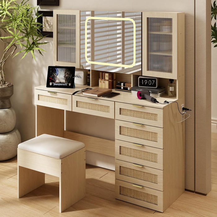 Vanity Table With Electroluminescent LED Mirror Natural