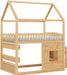 Full Size Natural Wooden House Bed With LED Lights
