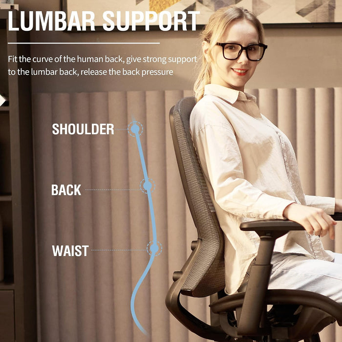 Mesh Office Chair,Ergonomic Computer Desk Chair,Sturdy Task Chair- Adjustable Lumbar Support & Armrests,Tilt Function,Comfort Wide Seat,Swivel Home Office Chair (Grey)