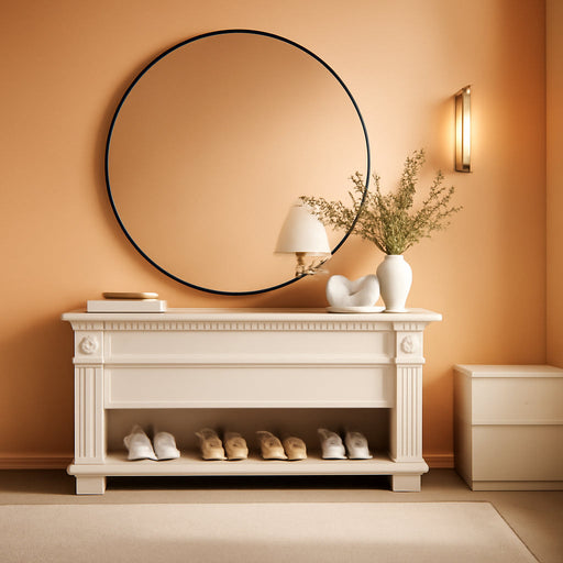 40 Inch round Mirror, Black Metal Frame Wall Mirror for Bathroom
