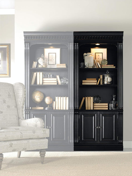 Traditional 3 Shelf Bookcase with One Canister Light Controlled in Black with Reddish Brown Rub Though