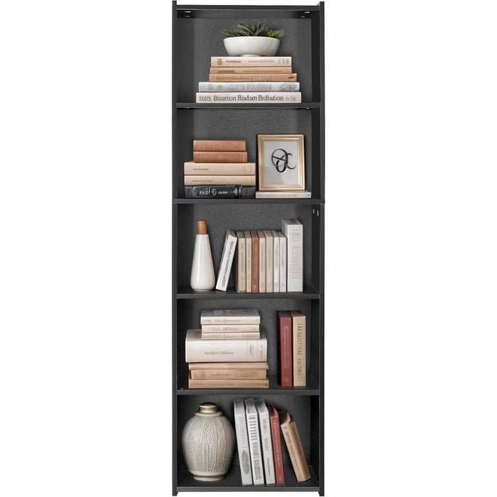 5-Tier Shelf Bookcase, Freestanding Wood Storage Display Open Bookshelf for Home Office (Black)