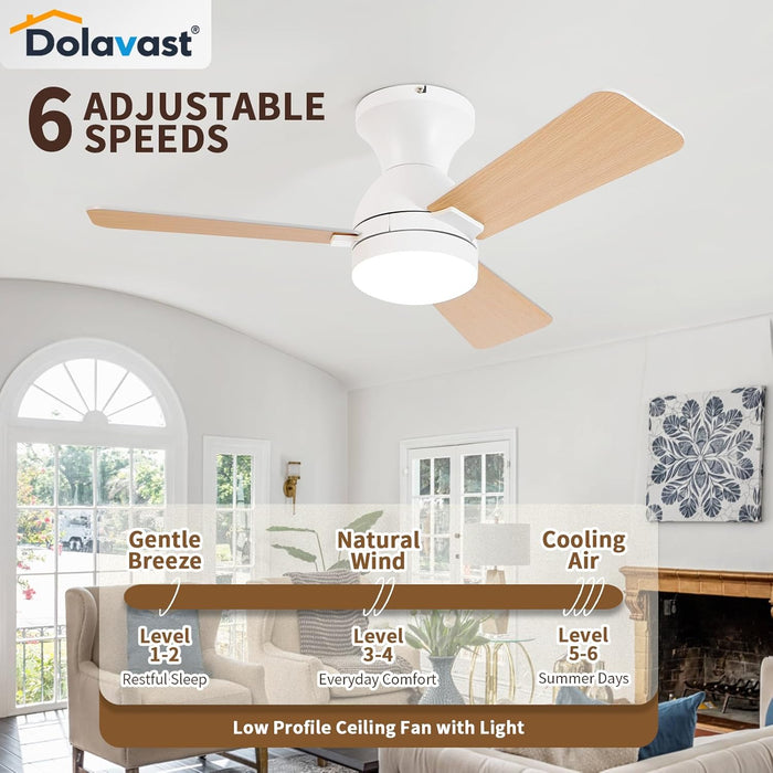 Ceiling Fans with Lights and Remote, 36 Inch Ceiling Fan with Light, Low Profile, Reversible, Dimmable LED, Flush Mount, Quiet, DC Motor, White Ceiling Fan for Bedroom, Kitchen, Office