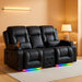 Loveseat Recliner Sofa with Massage and Heat, Power Reclining Loveseat Sofa RV Couch with Console, Home Theater Seating with LED Lights, Bluetooth Speaker, USB, Outlets, Faux Leather, Dark Brown
