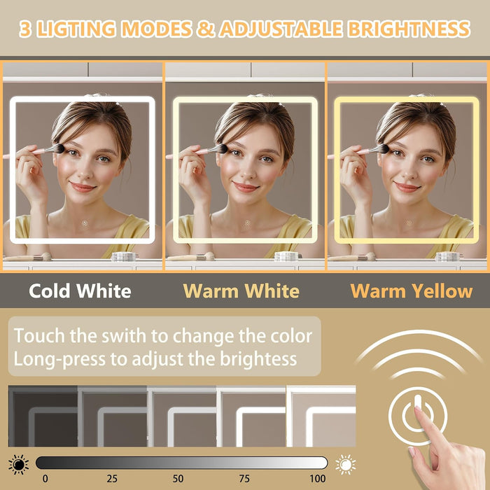 White Cosmetic Vanity Desk With Illuminated Mirror