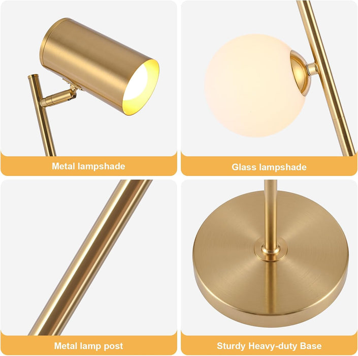 Gold Brass Brushed Floor Lamp, 3-Color Dimmable Bulb, 63" Tall