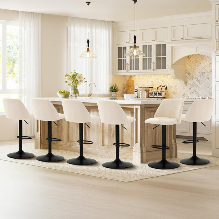 Bar Stools Set of 4, Modern Swivel Bar Chairs, Adjustable Upholstered Barstools Counter Height with Full Backrest for Bar, Dining Room, Kitchen Island, Beige