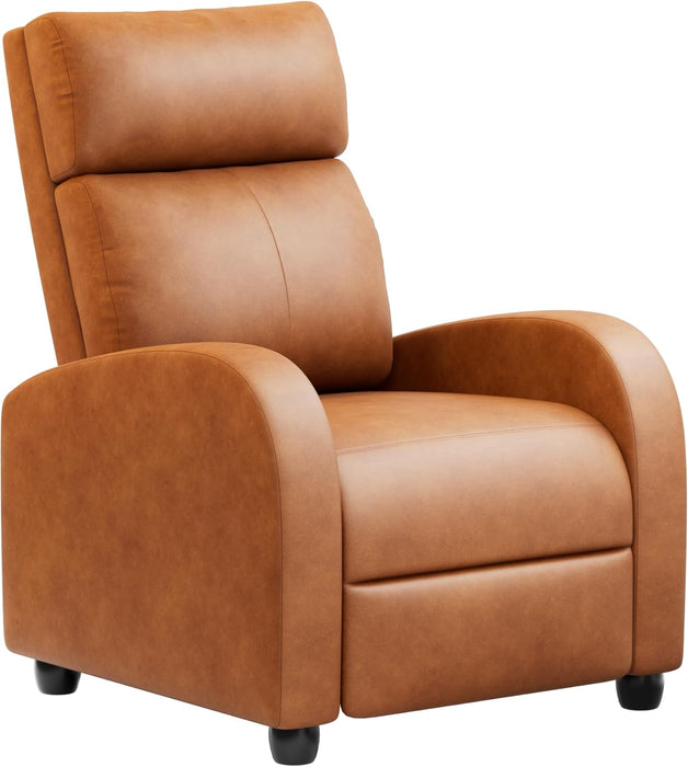 Recliner Chair Adjustable Home Theater Single Recliner Sofa Furniture with Thick Seat Cushion and Backrest Modern Living Room Recliners (Leather, Brown)