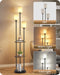 70.9" Floor Lamp with Shelves, Modern Floor Lamp with 3 Linen Shades and Foot Switch, 3-Light Standing Lamp, for Living Room, Bedroom, Study, Office, Rustic Brown and Beige EF53LD05