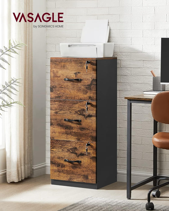 Brown Filing Cabinet with Lock & Printer Stand