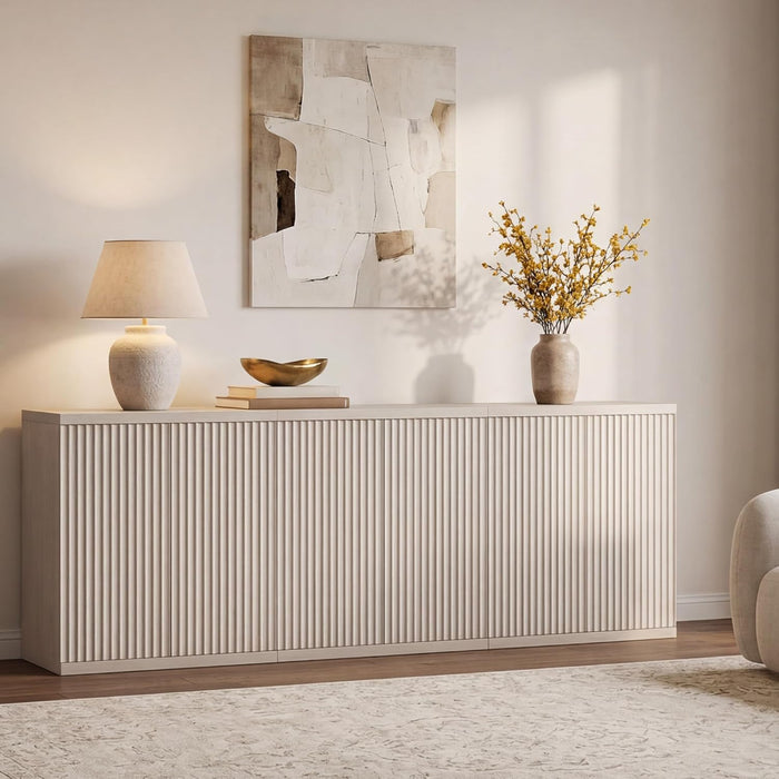 Buffet Cabinet with Storage Sideboard Cabinet with Doors & Shelves | Accent Sideboard Modern Credenza Fluted Storage Cabinet Mid Century Media Console for Living Room Kitchen Dining Hallway