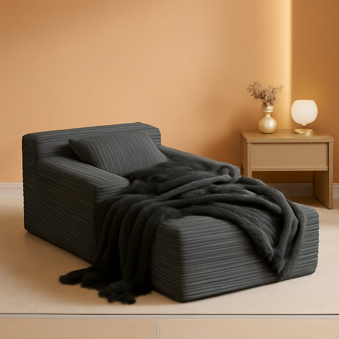 Compact 46-Inch Dark Grey Corduroy Chaise Lounge