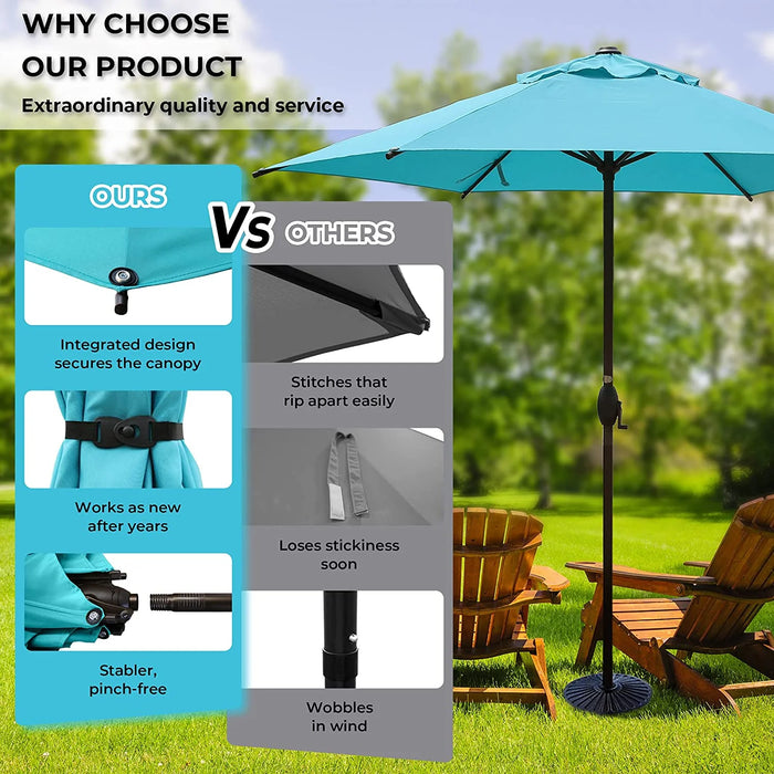 9Ft Outdoor Patio Umbrella W/ Push Button Tilt and Crank, 8 Ribs, Turquoise