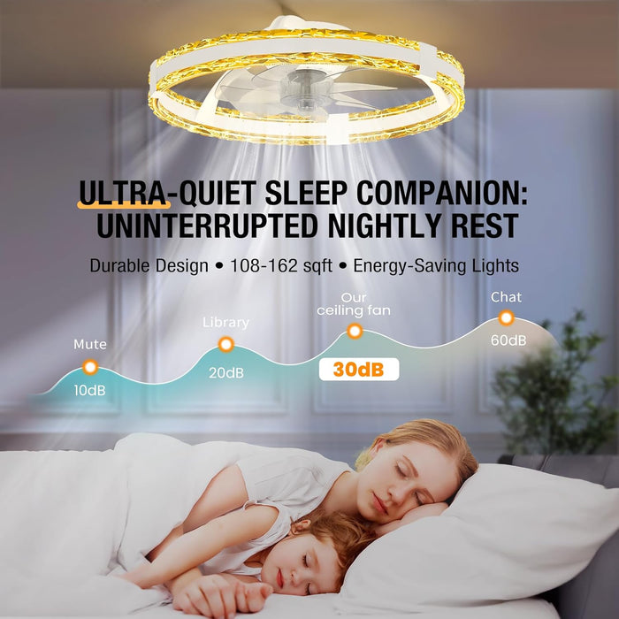 Ceiling Fans with Lights and Remote, 20'' Low Profile Flush Mount Ceiling Fan with 6 Speeds & 3 Color Temperature, 3000-6500K Dimmable Led Fandelier for Bedroom Livingroom, White