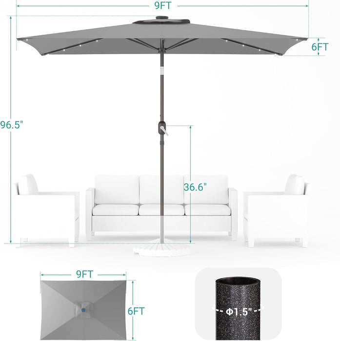 9 ft rectangular solar powered patio umbrella JZAC & QZYD 9x9 Cantilever with LED, Beige This umbrella has a square solar panel at the top Sun-Ray 9-ft Steel Beige Market