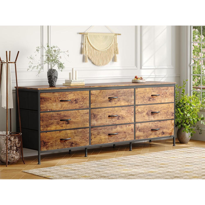 Rustic Brown 9-Drawer Dresser & TV Stand