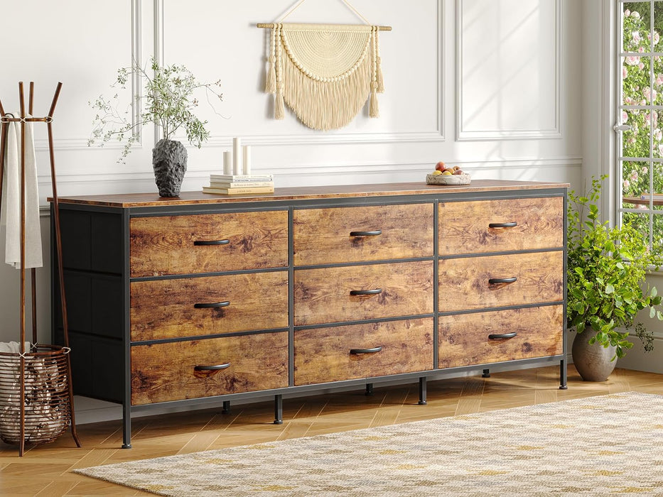 Rustic Brown 9-Drawer Dresser & TV Stand