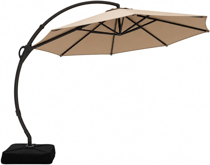 Outdoor Patio Umbrella with Base Included, 12 FT Deluxe Curvy Cantilever Umbrella Heavy Duty Offset Hanging Umbrella with 360° Rotation for Market, Pool, Garden, Backyard, Deck (Beige)