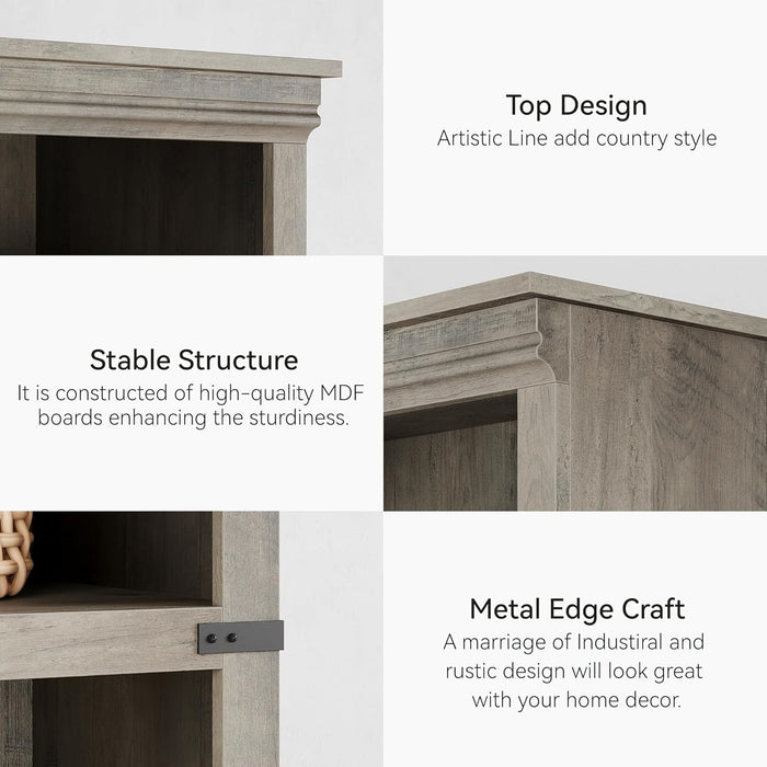 5 Tier Farmhouse Bookcase, 67.4" Tall Book Shelf with Storage