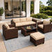 Patio Furniture Set 7 PCS Patio Conversation Sets, All-Weather PE Rattan Outdoor Sectional Sofa with Cushion and 2- Tier Glass Coffee Table（Brown/Beige）