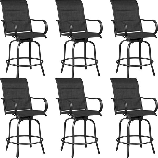 6 Piece Patio Swivel Bar Stools Texteline Chairs with High Back/Armrest/Footrest, All Weather Padded Seating Outdoor Furniture Height Outdoor Chairs for Outside, Lawn & Garden