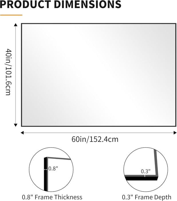 60X40 Inch Large Black Wall Mounted Mirror,Aluminum Framed Decorative Rectangular Bathroom Mirror for Wall over Sink,Vanity Mirror for Bedroom Living Room Bathroom,Functional Oversized Mirror
