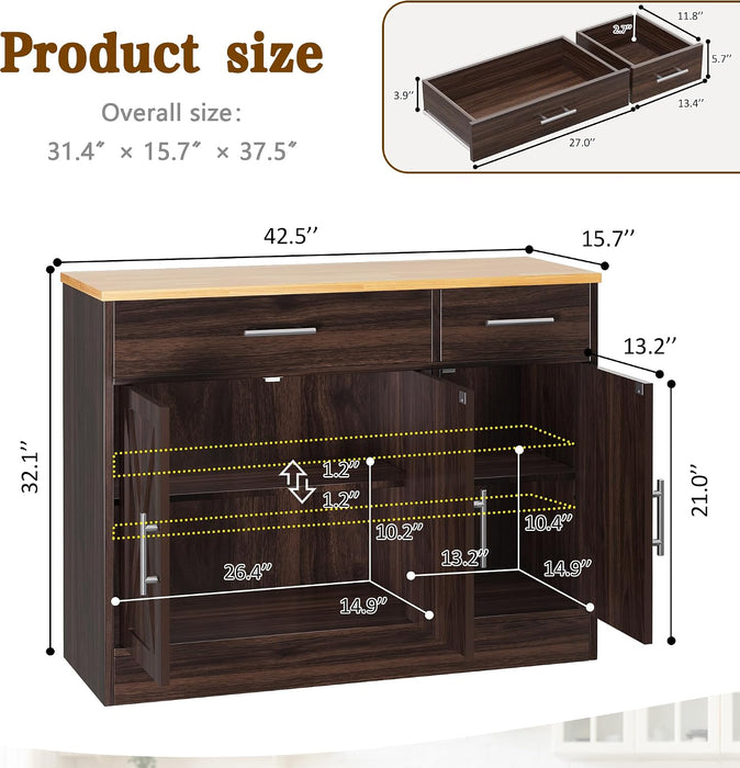 43" Farmhouse Sideboard Buffet Cabinet, Rustic Brown