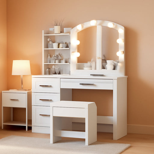 White Makeup Vanity Desk With Premium Illumination