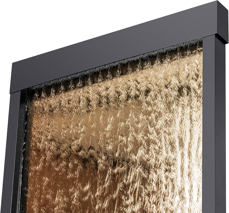 72" Tall Indoor/Outdoor Mirror Waterfall Floor Fountain, LED Lights & River Stones, Elegant Bronze Finish for Home, Office, Patio & Entryway Decor