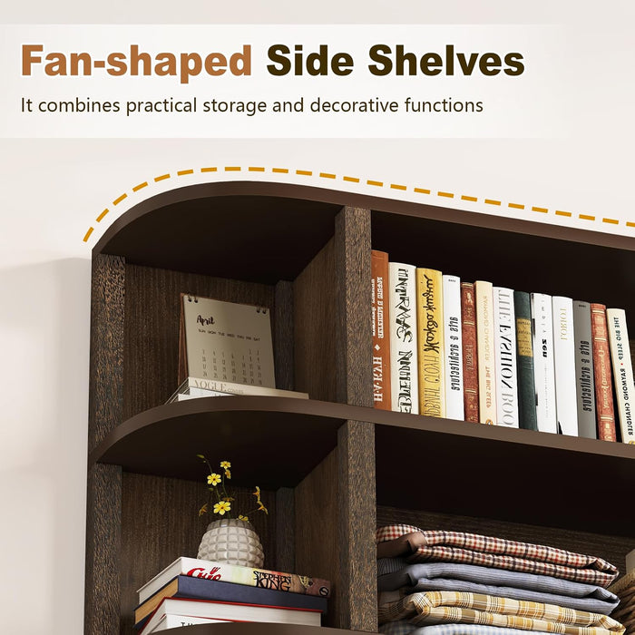 5-Tier Wood Book Shelf, 47" Wide Large Bookshelf and Bookcase, 62" Tall Bookshelf with Curved Side Shelves, Freestanding Wood Display Book Shelves for Living Room, Home Office, Walnut
