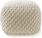 Square Pouf Ottoman, Natural - 18.5" W X 18.5" D X 14.5" H Cotton Knit Foot Stool - Boho Floor Pouffe for Living Room, Bedroom, Home Office