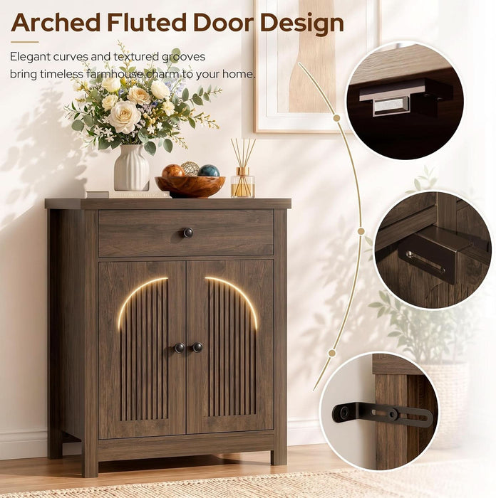 Arched Sideboard Buffet Cabinet 47" W, 2PCS Cracked Oak | Modern Coffee Bar Cabinet, 1 Drawer & 2 Doors, Adjustable Shelves, Accent Kitchen Sideboard with Storage