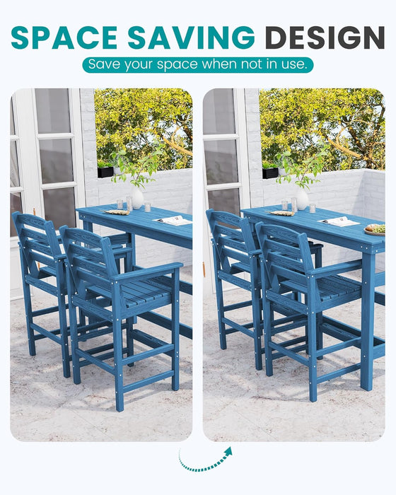Outdoor Bar Table and Chairs Set, Adirondack Bar Chairs Set of 2 and Bar Height Table, All Weather HDPE Outdoor Patio Bar Set, Outdoor Furniture for Outside, Poolside, Backyard, Garden, Blue