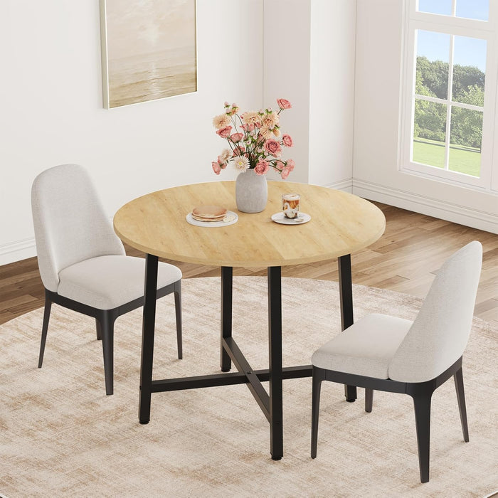 31.5 Inch round Dining Table for 2-4, Small Kitchen Dining Room Table for Space Saving, Wood Circle Kitchen Table with Sturdy Metal Frame (No Chairs)