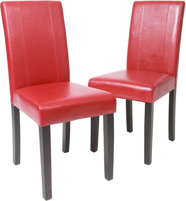 Urban Style Solid Wood Leatherette Padded Parson Chair, Red, Set of 2