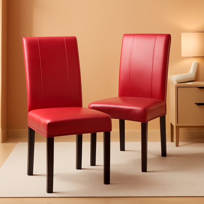 Urban Style Solid Wood Leatherette Padded Parson Chair, Red, Set of 2