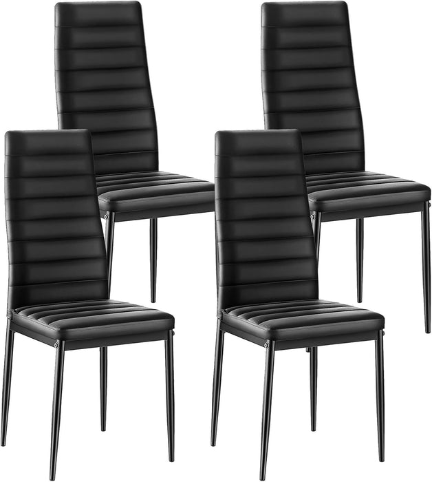 Modern Dining Room Accent Chairs Set of 4, Upholstered Leather Side Chair for Living Room, Space-Saving Kitchen Chair with Thick Cushions and Metal Legs, Black