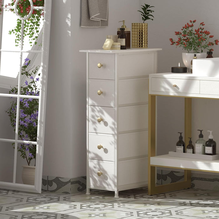 Spacesaving Ultraslim Dresser Cabinet White Five Drawers
