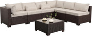 7 Pieces Wicker Patio Furniture Conversation Set Outdoor Sectional Sofa Glass Coffee Table with Non-Slip Cushions and Furniture Cover, Beige