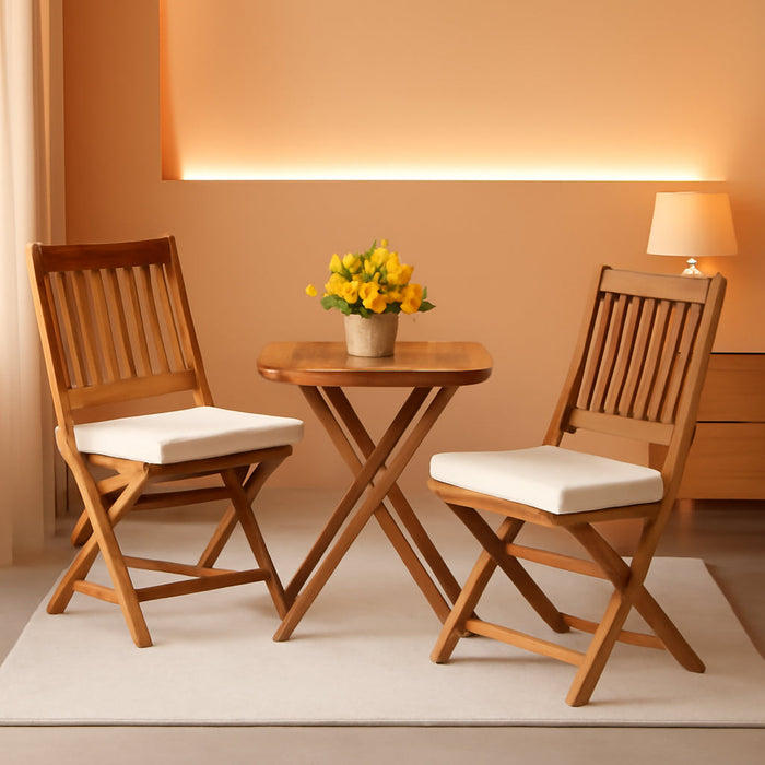 Outdoor 3 Piece Folding Patio Bistro Set Acacia Wood Bistro Table and Chairs Set of 2 for Garden Poolside Backyard Balcony Porch Deck