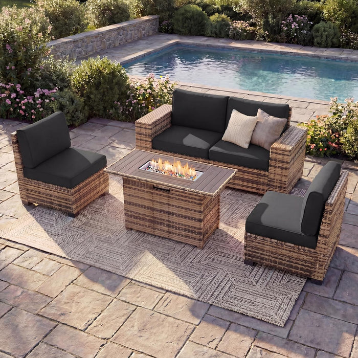 5 Piece Patio Set with Fire Pit Table, 8 Inch Armrest